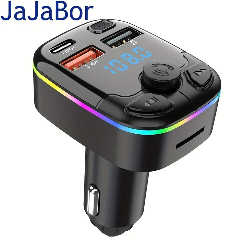 FM-Transmitter fürs Auto, unterstützt TF-Karte, U-Disk, MP3-Player, Dual-USB-Typ-C-Autoladegerät, Telefonladegerät, Freisprecheinrichtung im Auto