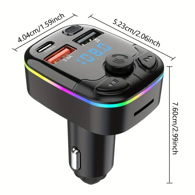 FM-Transmitter fürs Auto, unterstützt TF-Karte, U-Disk, MP3-Player, Dual-USB-Typ-C-Autoladegerät, Telefonladegerät, Freisprecheinrichtung im Auto