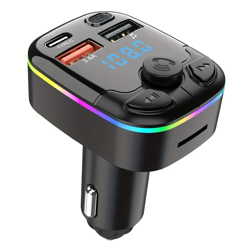 FM-Transmitter fürs Auto, unterstützt TF-Karte, U-Disk, MP3-Player, Dual-USB-Typ-C-Autoladegerät, Telefonladegerät, Freisprecheinrichtung im Auto