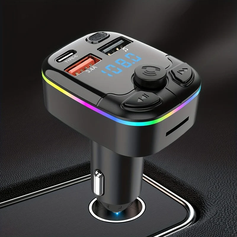 FM-Transmitter fürs Auto, unterstützt TF-Karte, U-Disk, MP3-Player, Dual-USB-Typ-C-Autoladegerät, Telefonladegerät, Freisprecheinrichtung im Auto