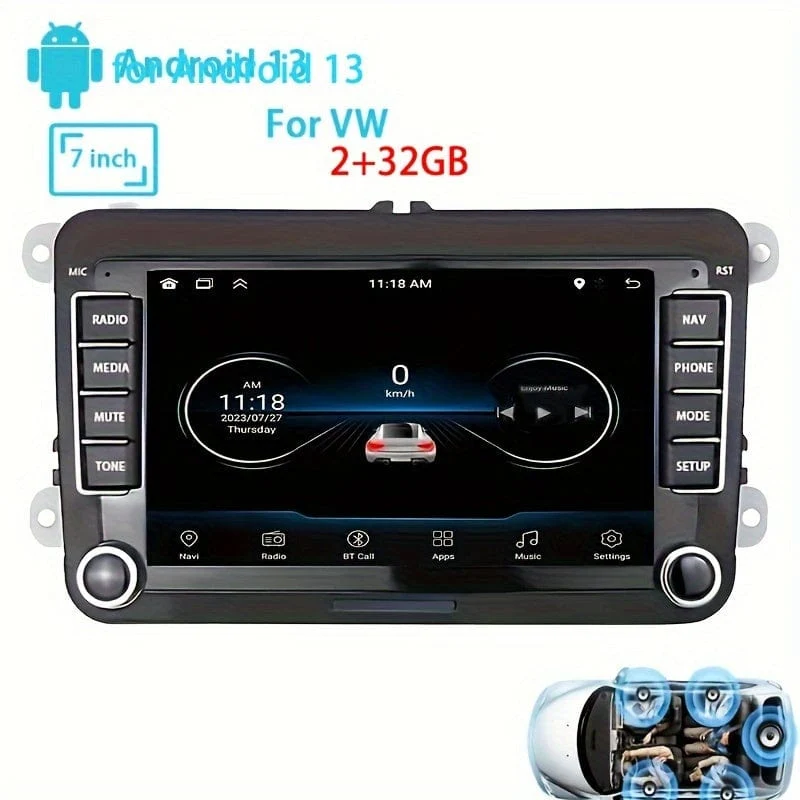 Für VW 7-Zoll Android 13 Autoradio GPS Autonavigation WiFi Touchscreen Autoradio mit schnurlosem Telefon WiFi Mirror Link FM RDS Radio