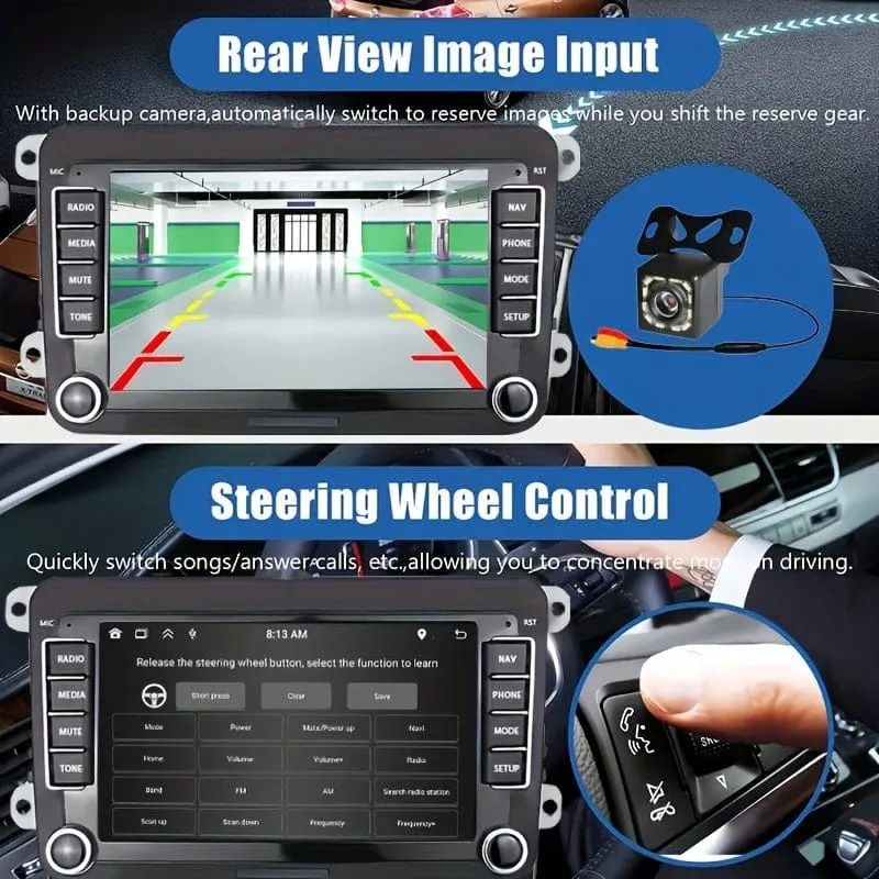 Für VW 7-Zoll Android 13 Autoradio GPS Autonavigation WiFi Touchscreen Autoradio mit schnurlosem Telefon WiFi Mirror Link FM RDS Radio