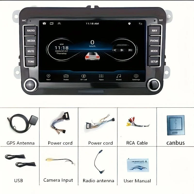 Für VW 7-Zoll Android 13 Autoradio GPS Autonavigation WiFi Touchscreen Autoradio mit schnurlosem Telefon WiFi Mirror Link FM RDS Radio
