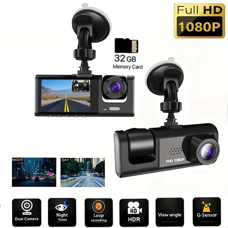 Dashcam für Autos, vorne und innen, 1080P-Dual-Kamera mit IR-Nachtsicht, Loop-Aufnahme, Auto-DVR-Blackbox mit 5.08 cm IPS-Bildschirm