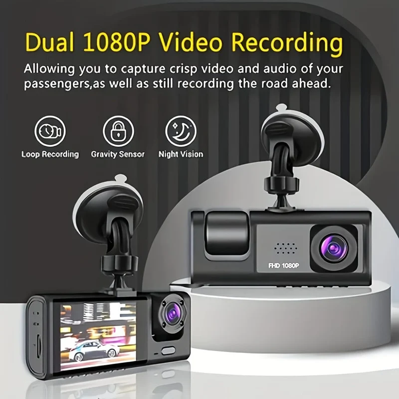 Dashcam für Autos, vorne und innen, 1080P-Dual-Kamera mit IR-Nachtsicht, Loop-Aufnahme, Auto-DVR-Blackbox mit 5.08 cm IPS-Bildschirm