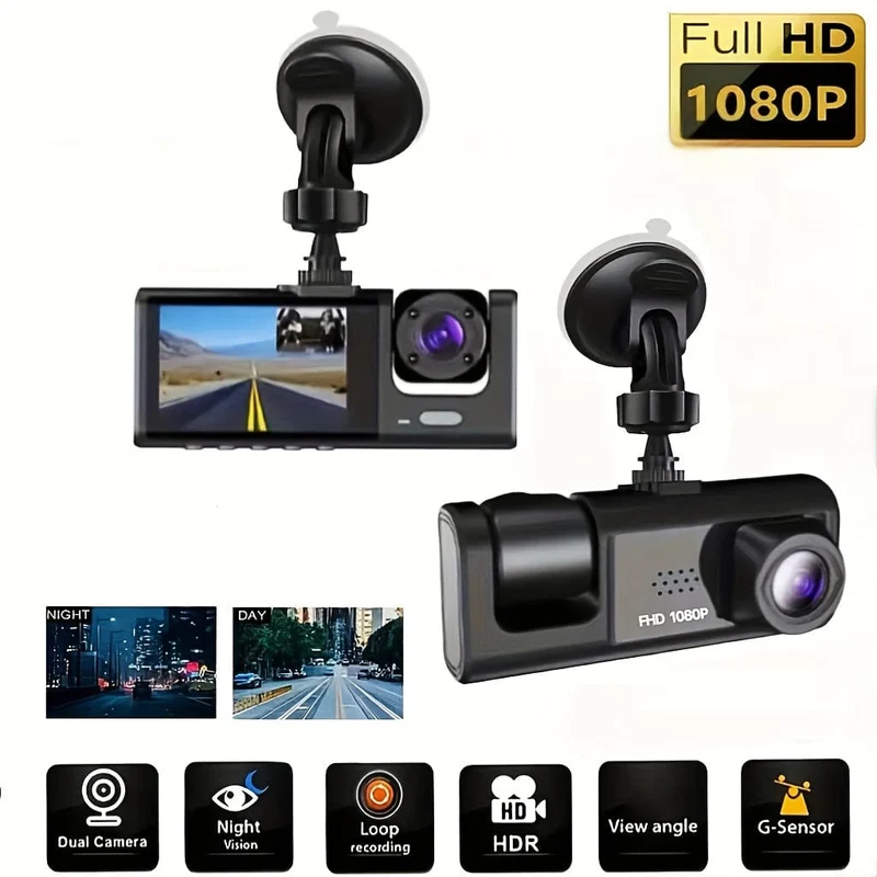 Dashcam für Autos, vorne und innen, 1080P-Dual-Kamera mit IR-Nachtsicht, Loop-Aufnahme, Auto-DVR-Blackbox mit 5.08 cm IPS-Bildschirm