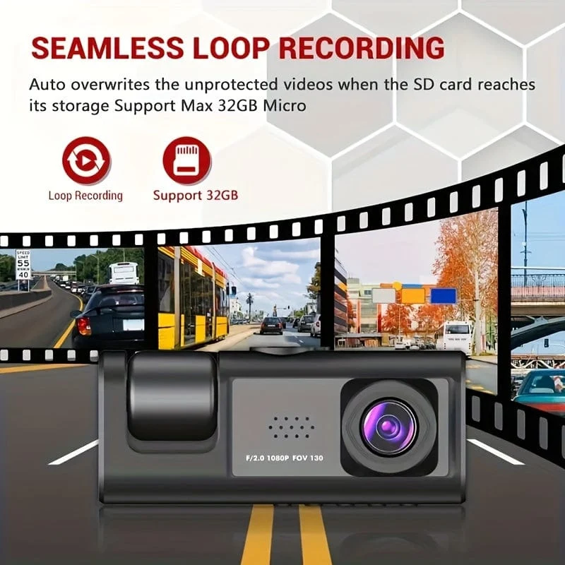 Dashcam für Autos, vorne und innen, 1080P-Dual-Kamera mit IR-Nachtsicht, Loop-Aufnahme, Auto-DVR-Blackbox mit 5.08 cm IPS-Bildschirm