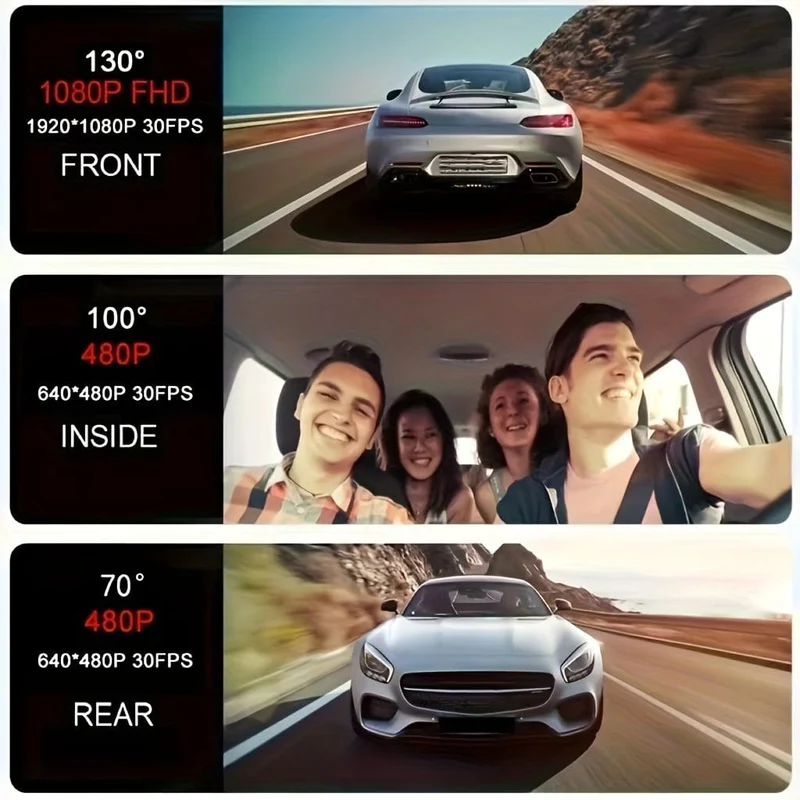 Dashcam für Autos, vorne und innen, 1080P-Dual-Kamera mit IR-Nachtsicht, Loop-Aufnahme, Auto-DVR-Blackbox mit 5.08 cm IPS-Bildschirm