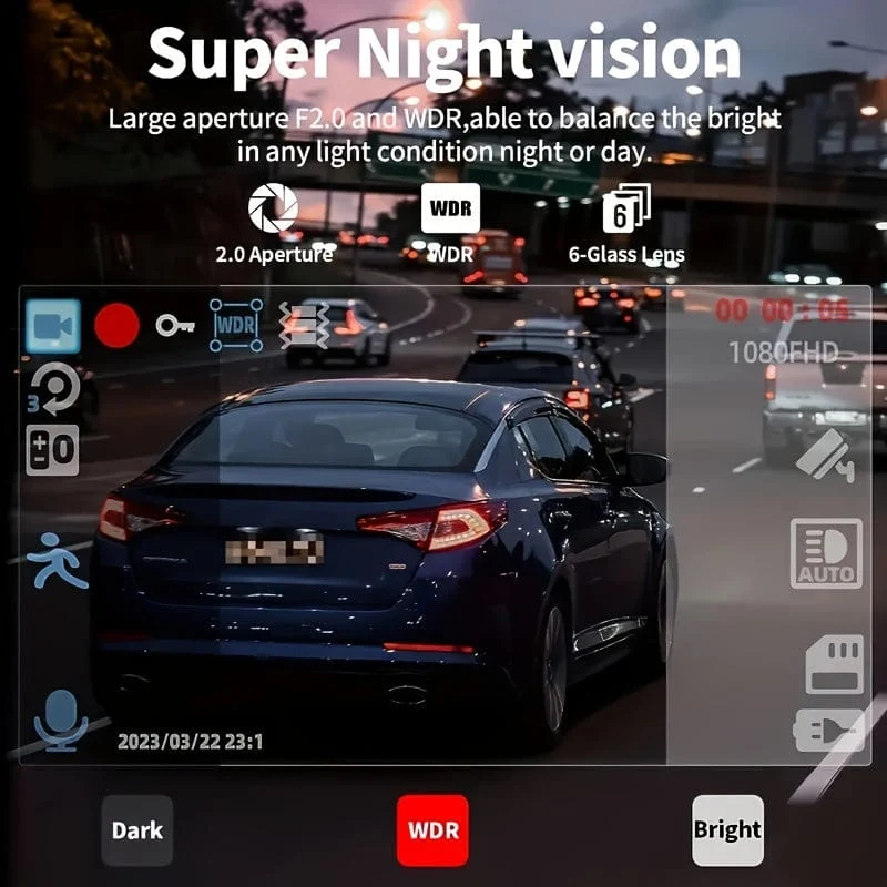 Dashcam für Autos, vorne und innen, 1080P-Dual-Kamera mit IR-Nachtsicht, Loop-Aufnahme, Auto-DVR-Blackbox mit 5.08 cm IPS-Bildschirm