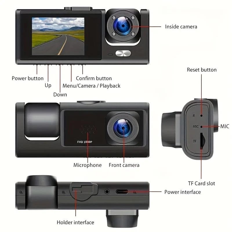 Dashcam für Autos, vorne und innen, 1080P-Dual-Kamera mit IR-Nachtsicht, Loop-Aufnahme, Auto-DVR-Blackbox mit 5.08 cm IPS-Bildschirm