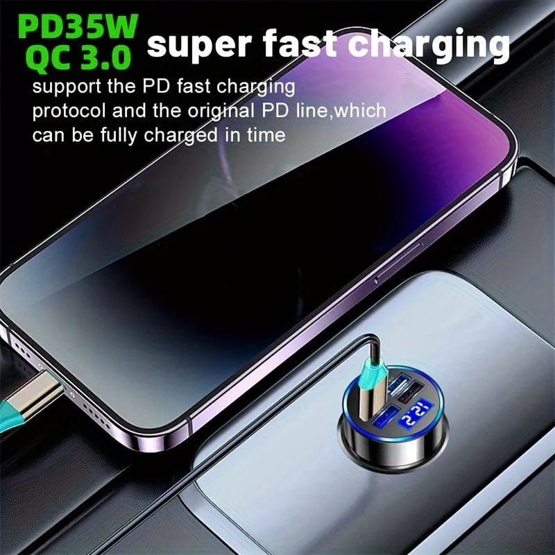 PD + QC 3.0 Schnelllade-Autotelefon-Ladegerät-Adapter 4 Ports USB-Autoladegerät Typ C PD Quick Charge 3.0 Autoladegerät
