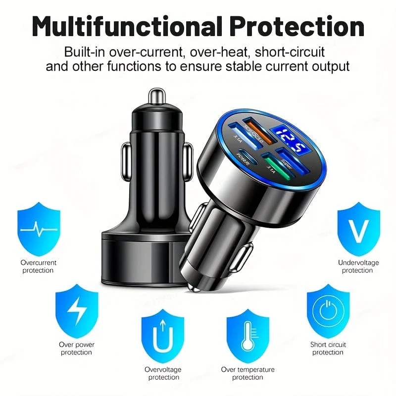 PD + QC 3.0 Schnelllade-Autotelefon-Ladegerät-Adapter 4 Ports USB-Autoladegerät Typ C PD Quick Charge 3.0 Autoladegerät