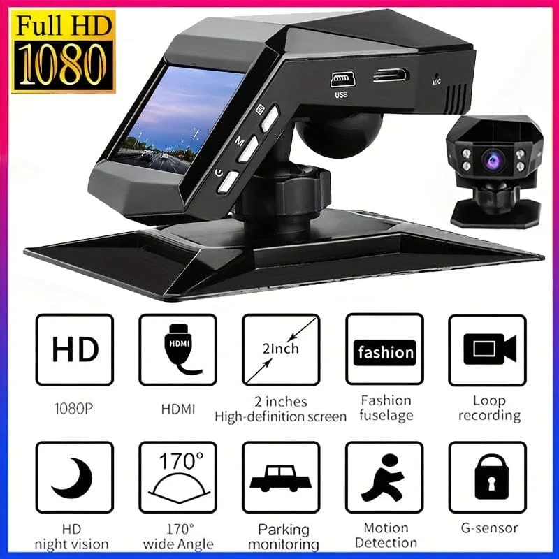 1080P Full HD Dashcam Auto-Video-Fahrrekorder mit LCD-Auto-DVR-Videorecorder in der Mittelkonsole, WDR 170° Weitwinkel, Nachtsicht, Parkmonitor