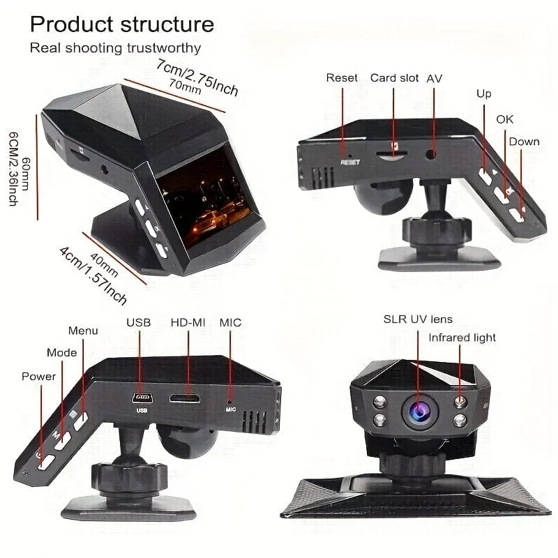 1080P Full HD Dashcam Auto-Video-Fahrrekorder mit LCD-Auto-DVR-Videorecorder in der Mittelkonsole, WDR 170° Weitwinkel, Nachtsicht, Parkmonitor