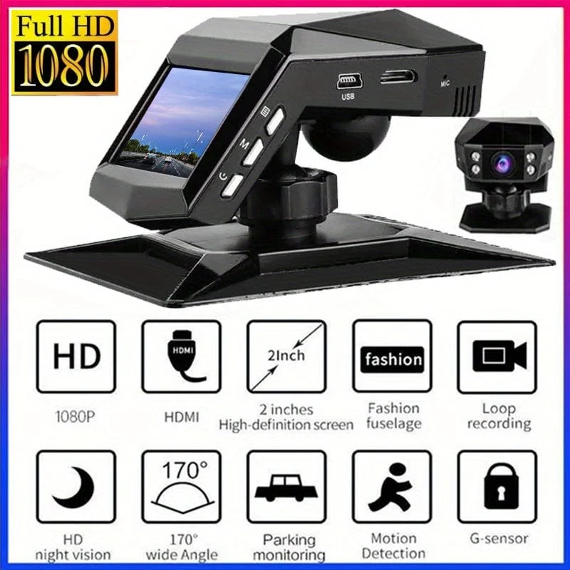 1080P Full HD Dashcam Auto-Video-Fahrrekorder mit LCD-Auto-DVR-Videorecorder in der Mittelkonsole, WDR 170° Weitwinkel, Nachtsicht, Parkmonitor