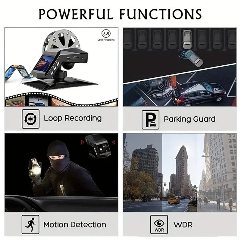 1080P Full HD Dashcam Auto-Video-Fahrrekorder mit LCD-Auto-DVR-Videorecorder in der Mittelkonsole, WDR 170° Weitwinkel, Nachtsicht, Parkmonitor