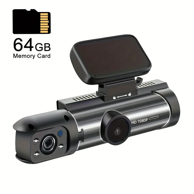 Kostenlose 64-GB-Karte, Dashcam für Autos, 1080P-Dualkamera, vorne und innen, 8.03 cm großer IPS-Bildschirm, High-Definition-Nachtsicht-Loop-Aufnahme, Weitwinkel
