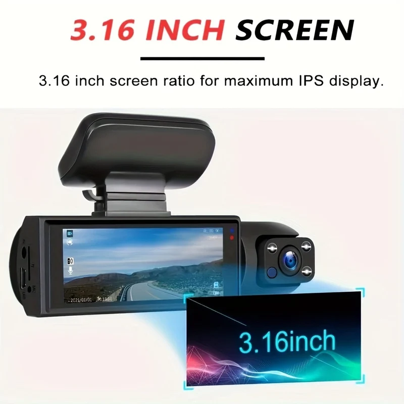 Kostenlose 64-GB-Karte, Dashcam für Autos, 1080P-Dualkamera, vorne und innen, 8.03 cm großer IPS-Bildschirm, High-Definition-Nachtsicht-Loop-Aufnahme, Weitwinkel