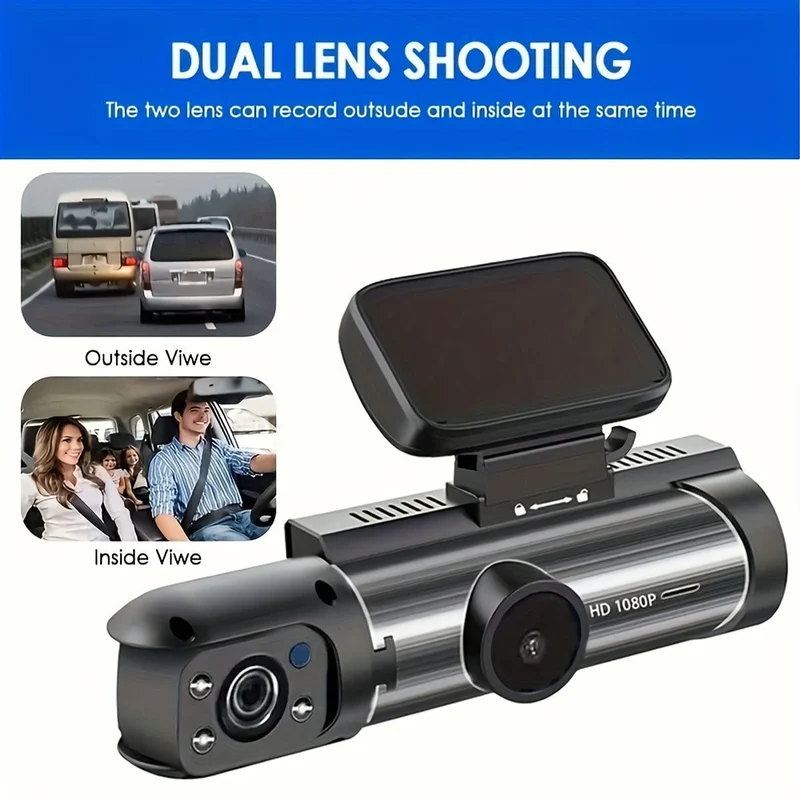 Kostenlose 64-GB-Karte, Dashcam für Autos, 1080P-Dualkamera, vorne und innen, 8.03 cm großer IPS-Bildschirm, High-Definition-Nachtsicht-Loop-Aufnahme, Weitwinkel