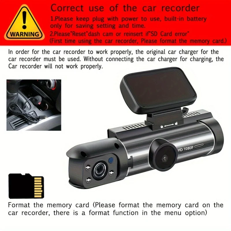 Kostenlose 64-GB-Karte, Dashcam für Autos, 1080P-Dualkamera, vorne und innen, 8.03 cm großer IPS-Bildschirm, High-Definition-Nachtsicht-Loop-Aufnahme, Weitwinkel