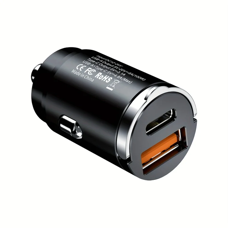 100-W-Autoladegerät Superschnellladegerät Metall Ein Abschleppen Zwei Autoladegerät Blitzladegerät Mini-Zugring Neues PD-Autoladegerät Autoelektronik