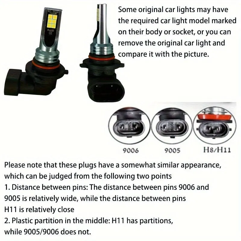 2 Stück H8 H11 Auto-LED-Nebelscheinwerfer, 6000 K, weiße Nebelscheinwerfer, H4/H7/H1/9005/HB3/9006/HB4