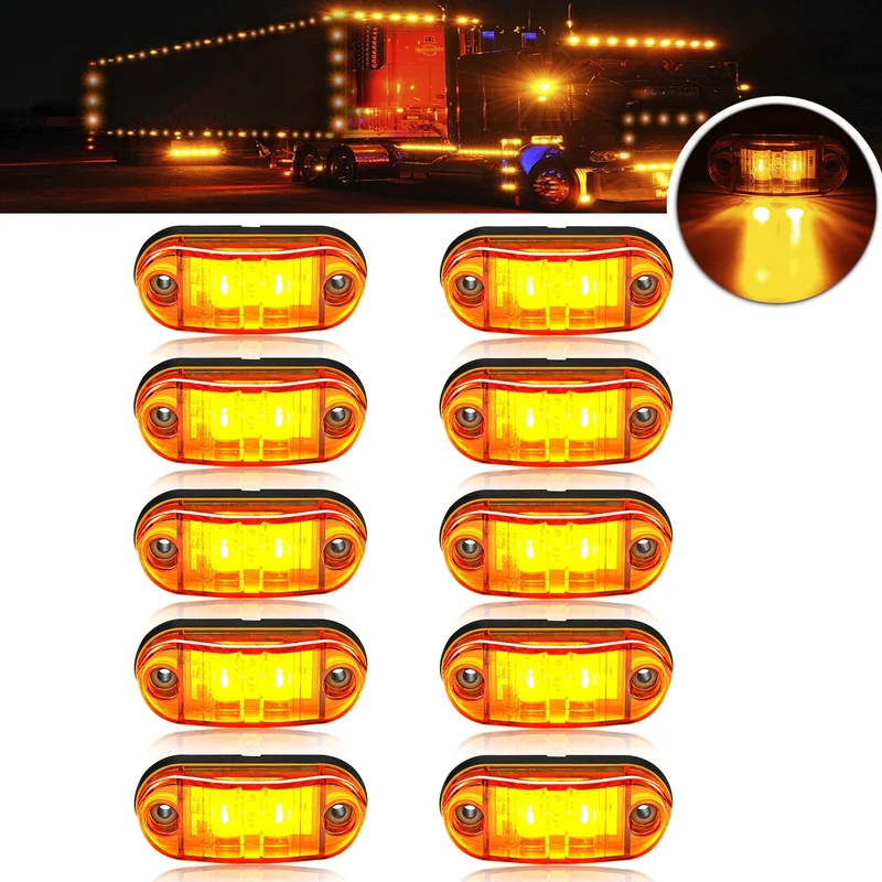 10 Stück neue, verbesserte 12 V-24 V Universal-LED-Blinker-Markierungsglühbirne vorne und hinten für LKW, Wohnmobil, Auto, Bus, Anhänger, Van, Wohnwagen, Boot – Bernstein/Rot/Weiß