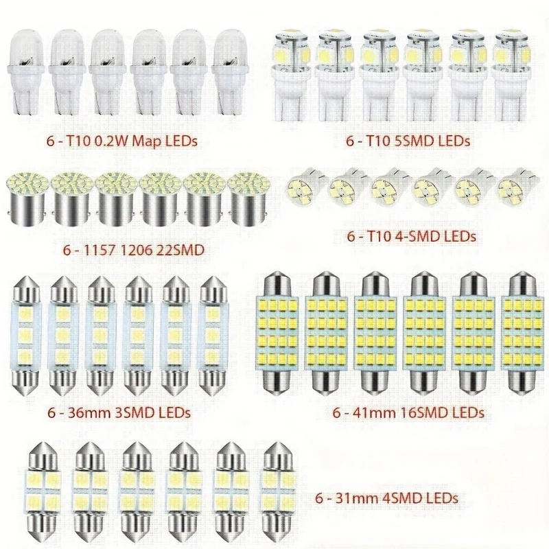 42 Stück Auto-Innenraum-Kombi-LED-Karte, Kuppel, Tür, Kofferraum, Kennzeichenbeleuchtung, W5W, 12 V, 2825 192 194 158 168 501 921 175 PC175 906 904 161, Xenon-Weiß
