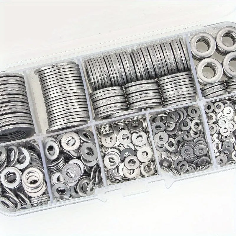 80–580 Stück 304 Edelstahl-Unterlegscheiben, für Schrauben, Bolzen, Kotflügel-Unterlegscheiben-Sortiment-Set, Sicherungs-Metall-Unterlegscheiben-Set (M2 M2.5 M3 M4 M5 M6 M8 M10)