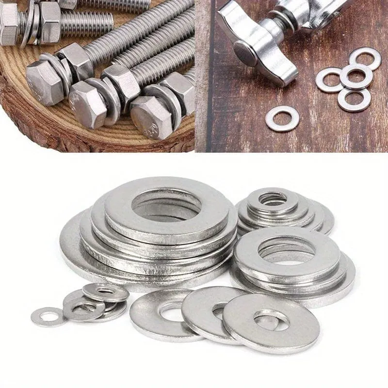 80–580 Stück 304 Edelstahl-Unterlegscheiben, für Schrauben, Bolzen, Kotflügel-Unterlegscheiben-Sortiment-Set, Sicherungs-Metall-Unterlegscheiben-Set (M2 M2.5 M3 M4 M5 M6 M8 M10)