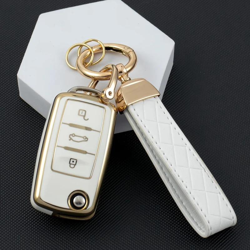 Für Volkswagen Spezial TPU Softshell Schlüsseletui + Lederseil Schlüsselanhänger inkl. Schraubendreher dreiteiliges Set passend für viele Schlüssel Autoschlüssel Auto