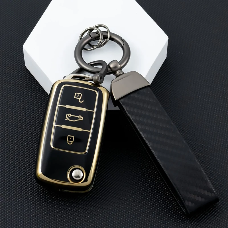 Für Volkswagen Spezial TPU Softshell Schlüsseletui + Lederseil Schlüsselanhänger inkl. Schraubendreher dreiteiliges Set passend für viele Schlüssel Autoschlüssel Auto