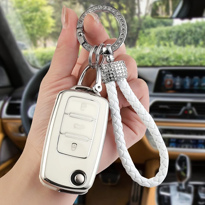 Für Volkswagen Spezial TPU Softshell Schlüsseletui + Lederseil Schlüsselanhänger inkl. Schraubendreher dreiteiliges Set passend für viele Schlüssel Autoschlüssel Auto
