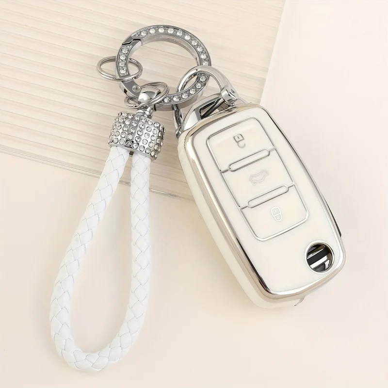 Für Volkswagen Spezial TPU Softshell Schlüsseletui + Lederseil Schlüsselanhänger inkl. Schraubendreher dreiteiliges Set passend für viele Schlüssel Autoschlüssel Auto