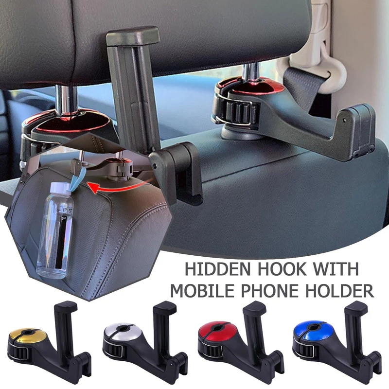 1 Packung versteckte Haken für die Kopfstütze im Auto, universelle multifunktionale Haken für die Kopfstütze im Auto, 2-in-1-Haken für den Autositz zum Aufhängen von Geldbörsen und Taschen, Handyhalter