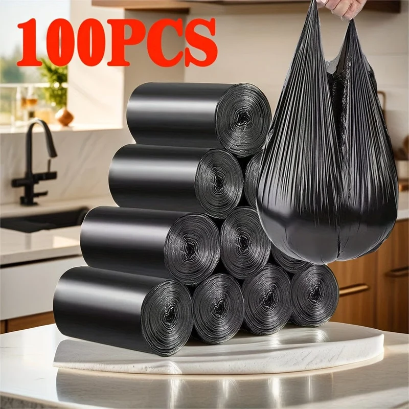 100 Stück schwarze Müllsäcke, 5–7 l, Müllsäcke – tragbare, einfache Müllsäcke, geeignet für Zuhause, Bad und Küche, Büro, Auto