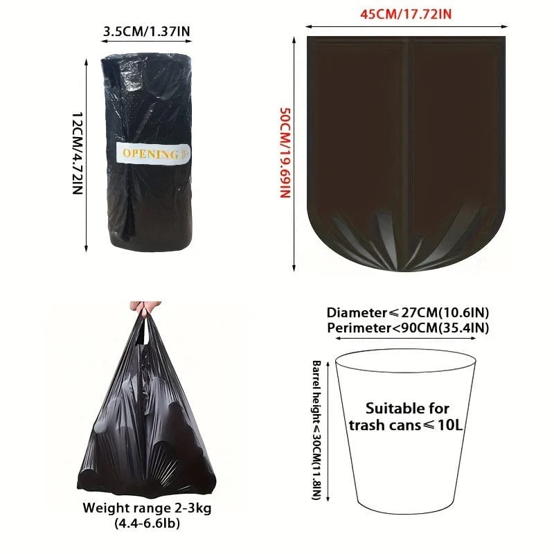 100 Stück schwarze Müllsäcke, 5–7 l, Müllsäcke – tragbare, einfache Müllsäcke, geeignet für Zuhause, Bad und Küche, Büro, Auto
