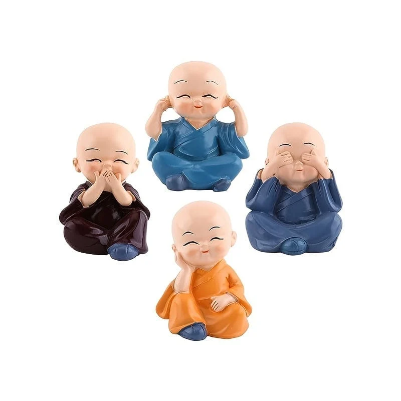Ein Set aus 4 farbenfrohen Buddha-Statuen und Mönchsstatuen in Boxen, Autozubehör, kreative und praktische Geschenke, Schreibtische, Schlafzimmer, Bürolampendekorationen