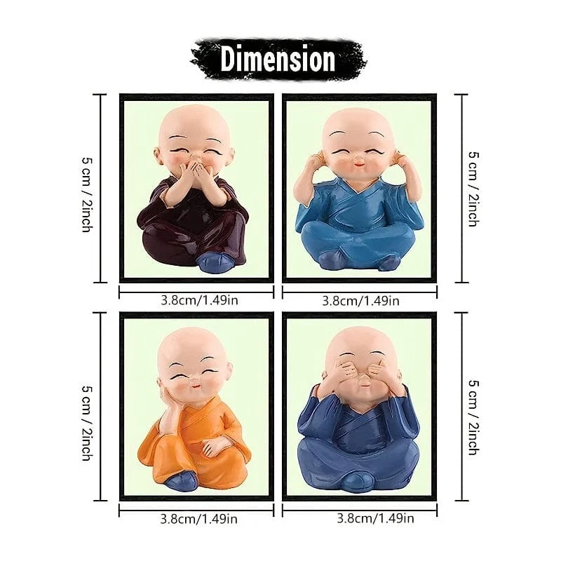 Ein Set aus 4 farbenfrohen Buddha-Statuen und Mönchsstatuen in Boxen, Autozubehör, kreative und praktische Geschenke, Schreibtische, Schlafzimmer, Bürolampendekorationen