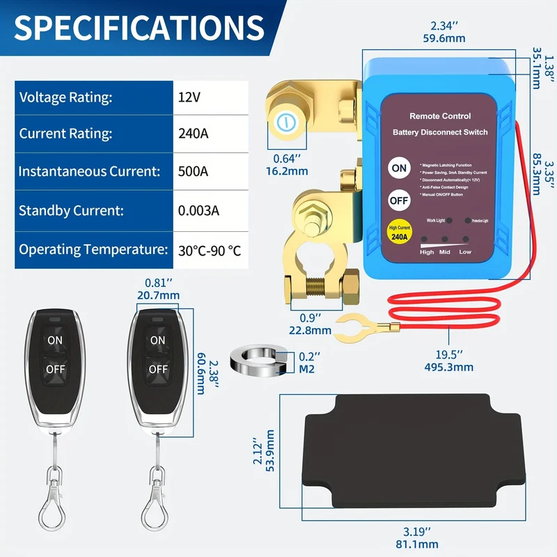 12V 240A Fernbedienung Batterie Trennen Start Inhibitor Automatische Abschaltung Schalter Fernbedienung Schalter Mit 2 Schlüssel Für Auto Lkw boot