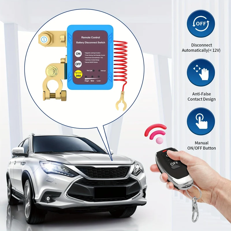 12V 240A Fernbedienung Batterie Trennen Start Inhibitor Automatische Abschaltung Schalter Fernbedienung Schalter Mit 2 Schlüssel Für Auto Lkw boot