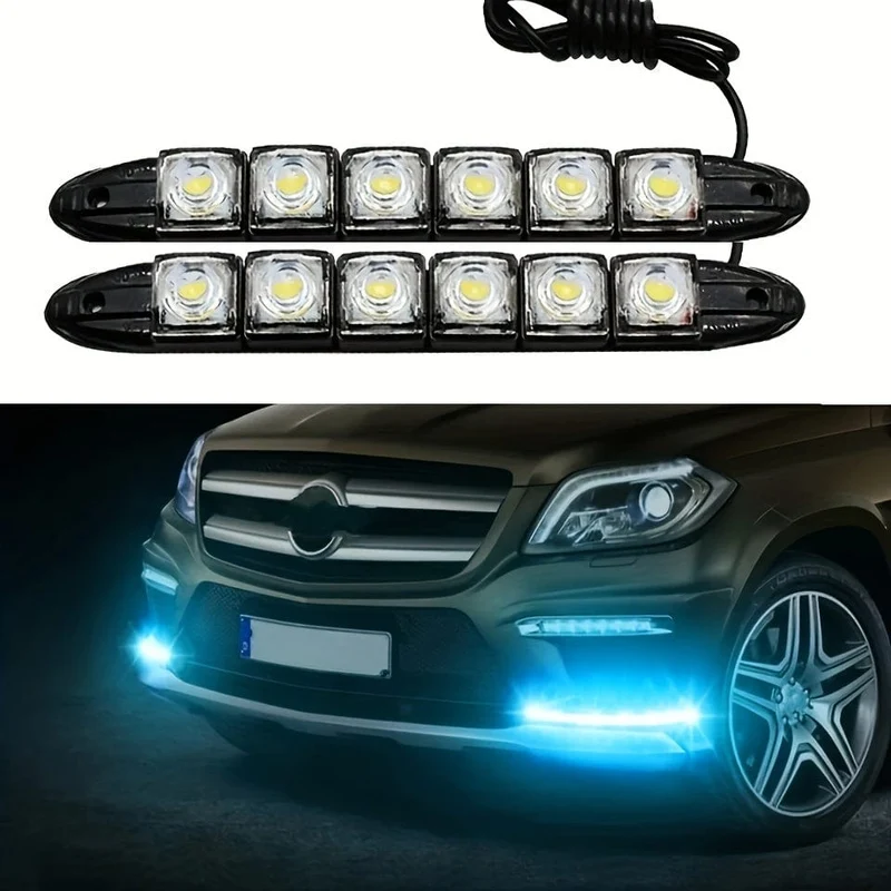2 stücke Universal Auto Led DRL Tagfahrlicht Flexible 6SMD Weiß Eis Blau Wasserdicht Fahren Nebel Glühbirne Auto Styling DC 12V
