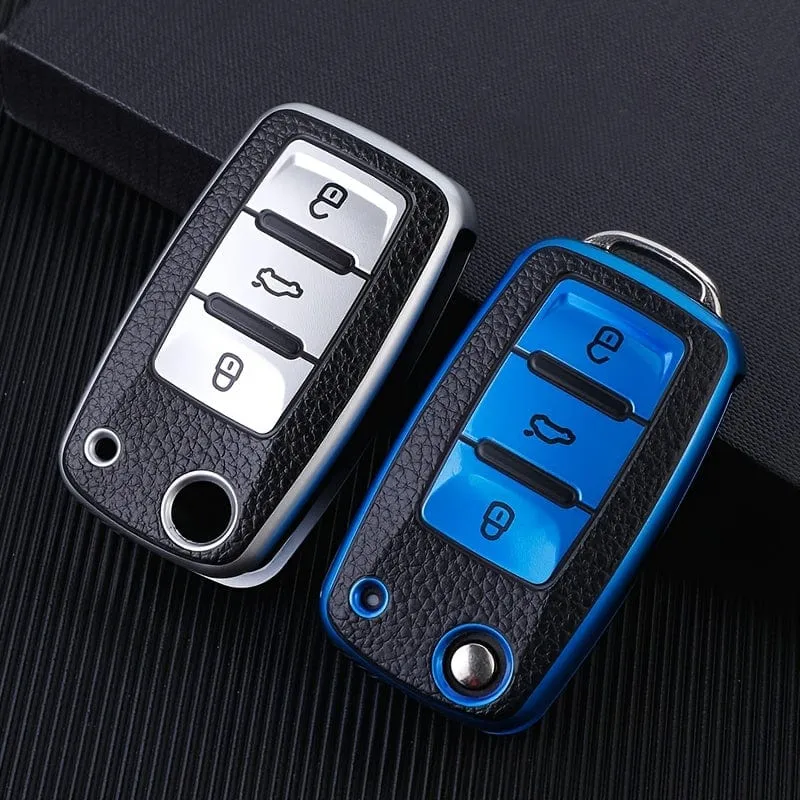 1 stück Leder TPU Autoschlüssel Fall Abdeckung Fob Shell Für VW Volkswagen Polo Tiguan Passat Golf Jetta Käfer Caddy Für Skoda Kodiaq Superb Octavia Zubehör