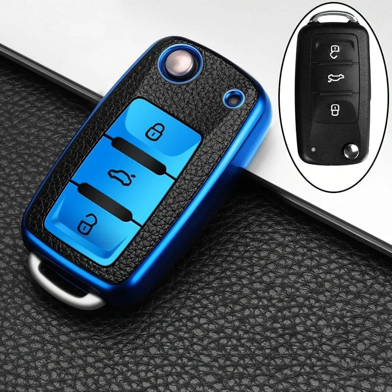 1 stück Leder TPU Autoschlüssel Fall Abdeckung Fob Shell Für VW Volkswagen Polo Tiguan Passat Golf Jetta Käfer Caddy Für Skoda Kodiaq Superb Octavia Zubehör