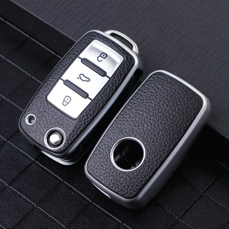 1 stück Leder TPU Autoschlüssel Fall Abdeckung Fob Shell Für VW Volkswagen Polo Tiguan Passat Golf Jetta Käfer Caddy Für Skoda Kodiaq Superb Octavia Zubehör