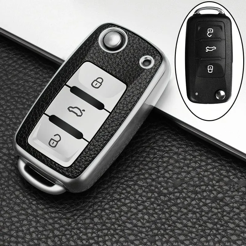 1 stück Leder TPU Autoschlüssel Fall Abdeckung Fob Shell Für VW Volkswagen Polo Tiguan Passat Golf Jetta Käfer Caddy Für Skoda Kodiaq Superb Octavia Zubehör