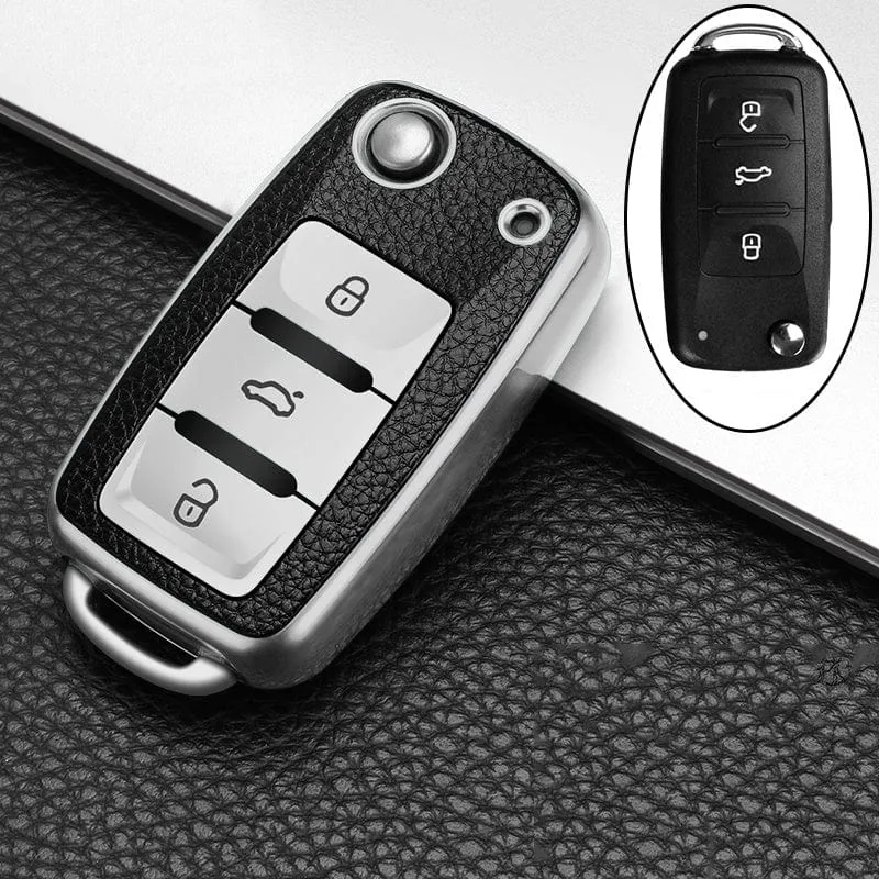 1 stück Leder TPU Autoschlüssel Fall Abdeckung Fob Shell Für VW Volkswagen Polo Tiguan Passat Golf Jetta Käfer Caddy Für Skoda Kodiaq Superb Octavia Zubehör
