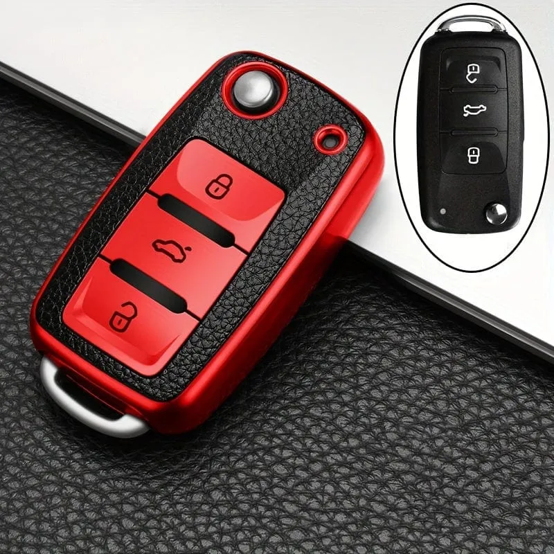 1 stück Leder TPU Autoschlüssel Fall Abdeckung Fob Shell Für VW Volkswagen Polo Tiguan Passat Golf Jetta Käfer Caddy Für Skoda Kodiaq Superb Octavia Zubehör