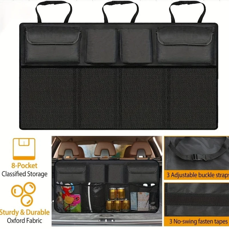 1 Stück große Kofferraum-Organizer-Tasche, multifunktionale Aufbewahrungstasche für die Rücksitzlehne, zusammenklappbare Aufbewahrungstasche zum Aufhängen, wasserdichte Tasche mit großer Kapazität