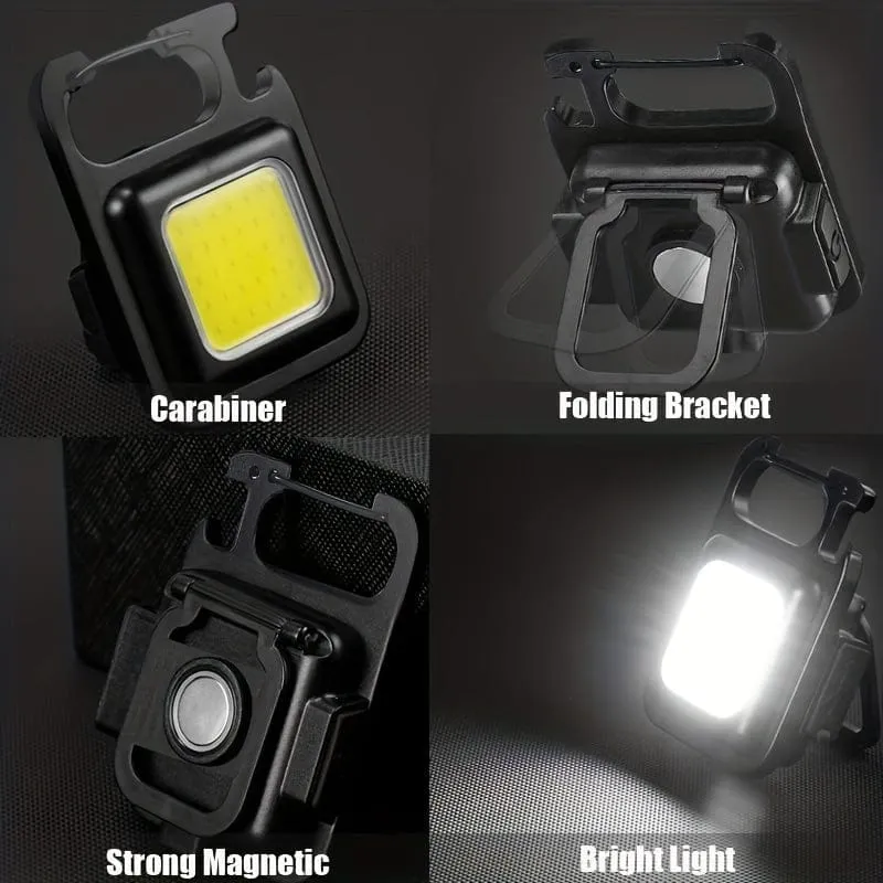 Wiederaufladbare COB-Schlüsselanhänger-Taschenlampe, 3 Lichtmodi, Arbeitslicht, tragbare Taschentaschenlampe, Schlüsselanhänger, kleiner Camping-Korkenzieher, Outdoor-Taschenlicht